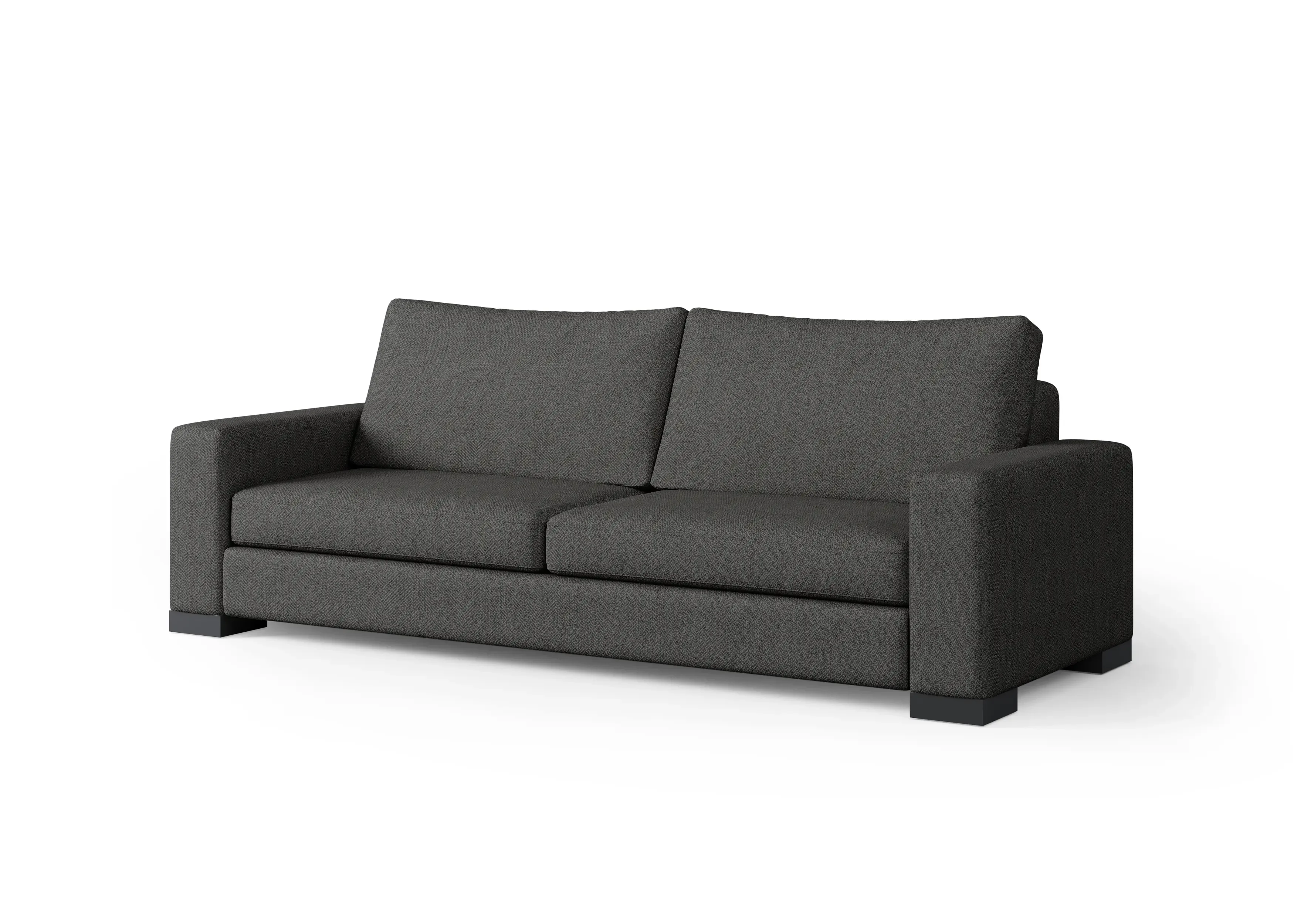 Zen sofa upholstered in charcoal-gray woven fabric